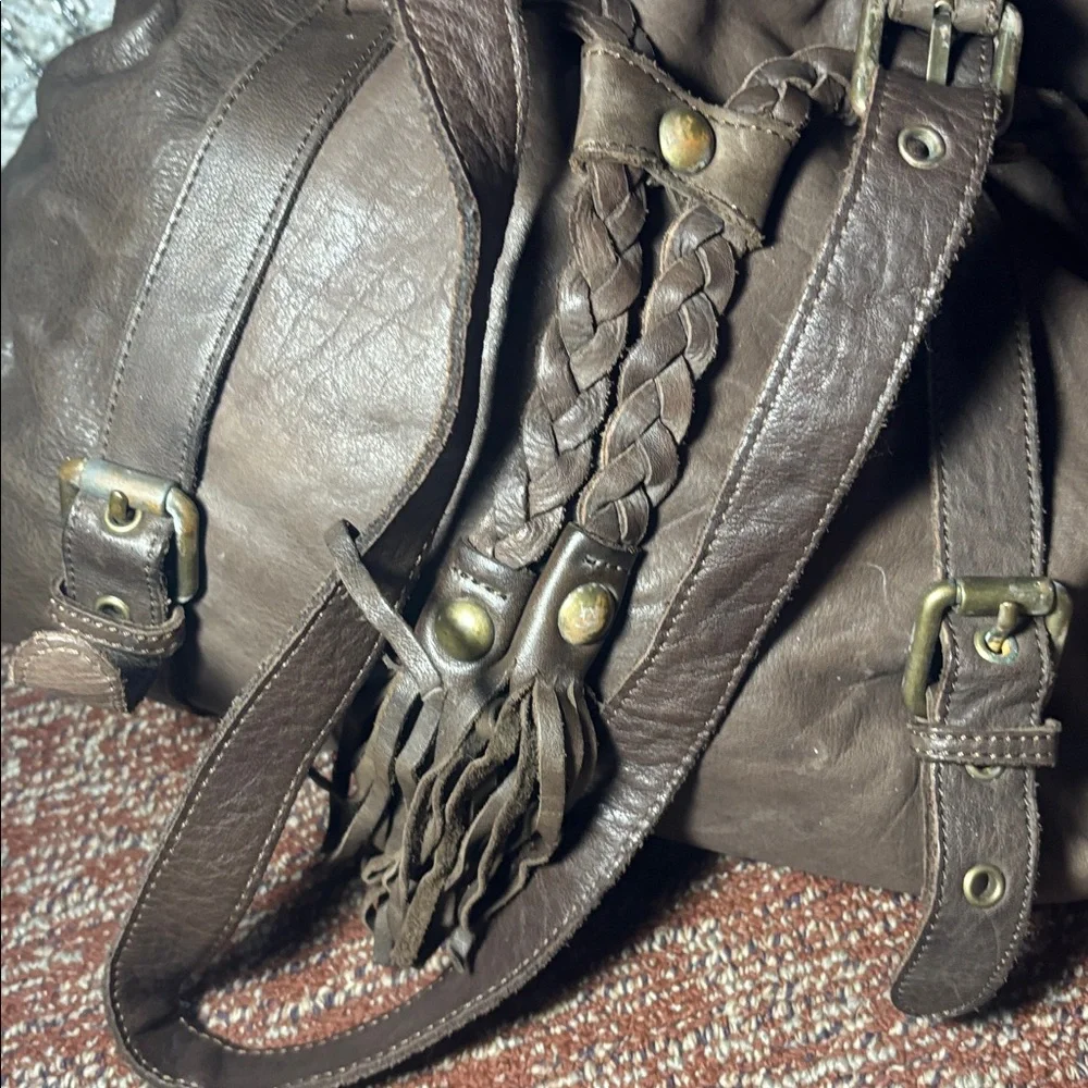 Marzia made in Italy genuine leather chocolate brown western slouchy fringe bag